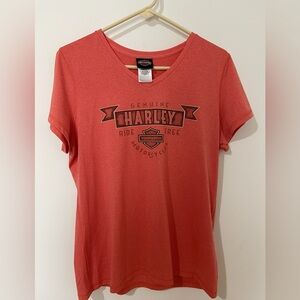 Harley Davidson Women’s Coral V neck Ride Free Boston Short Sleeve Tee